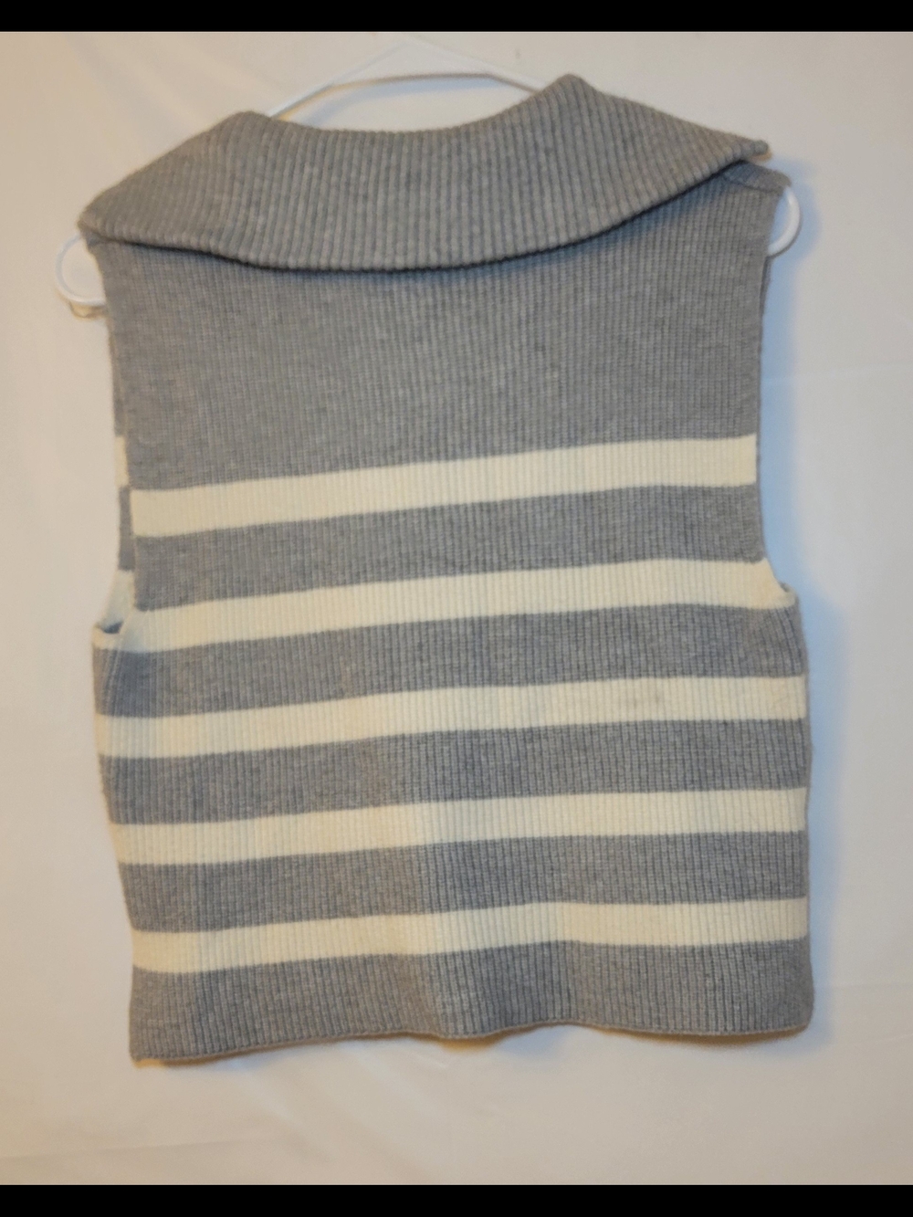 Pink Rose Gray & Cream Striped Sleeveless Quarter-Zip Sweater Vest - Picture 2 of 4